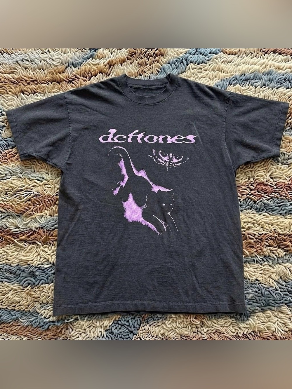 Vintage Black Deftones Tee with Black Cat Graphic T Shirt - Picture 1 of 3